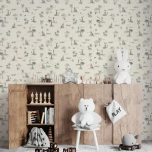 MUNKS & ME - Papier Peint Chambre Enfant à Motif Répété - Flamant Rose En Bord De Mer