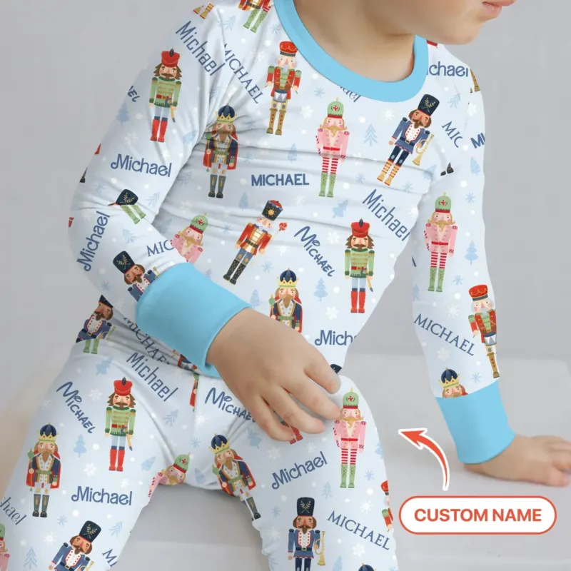 Nutcracker Parade Custom Name Boy Two Piece Long Sleeve Pajama Set , Nutcracker Parade Custom Name Boy Two Piece Long Sleeve Pajama Set - 12-18M