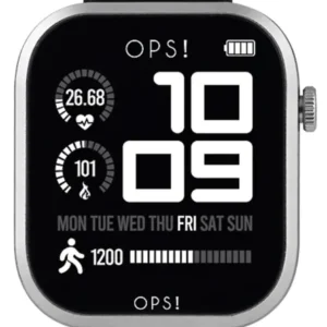 OPS!-Unisex-Smartwatch mit schwarzem Display und schwarzem Silikonarmband