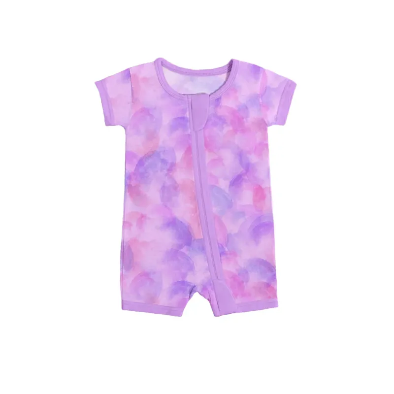 Purple Watercolor Shorty Zippered Romper , Purple Watercolor Shorty Zippered Romper - 0-3M