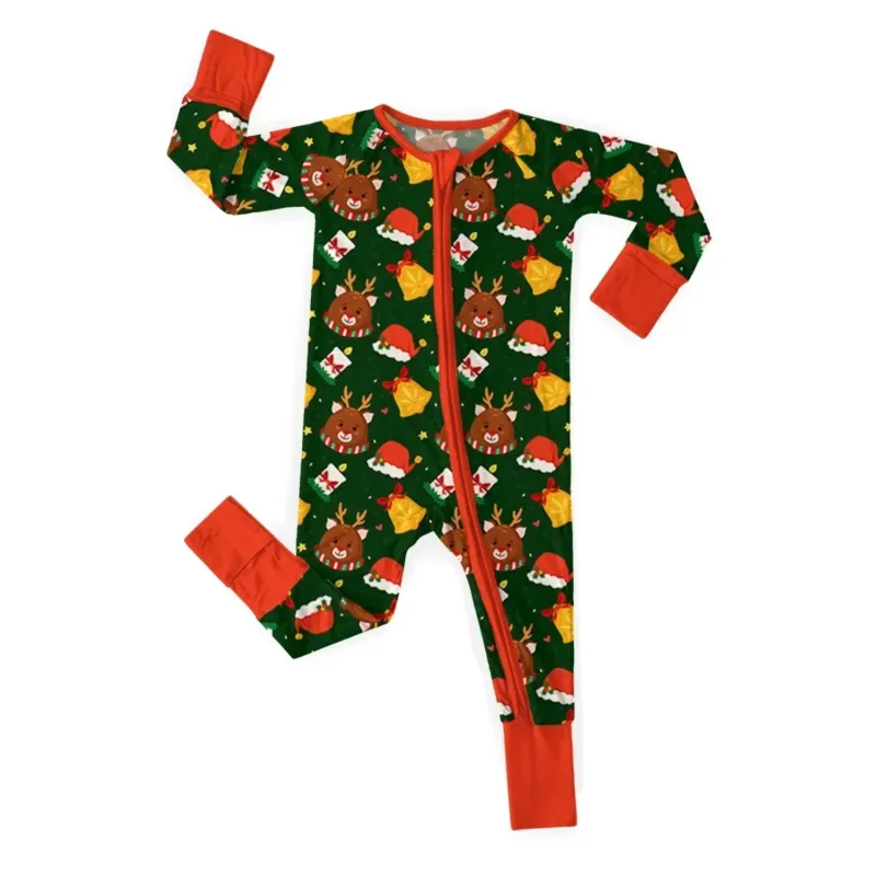 Reindeer And Bell Convertible Zippered Romper , Reindeer And Bell Convertible Zippered Romper - Newborn