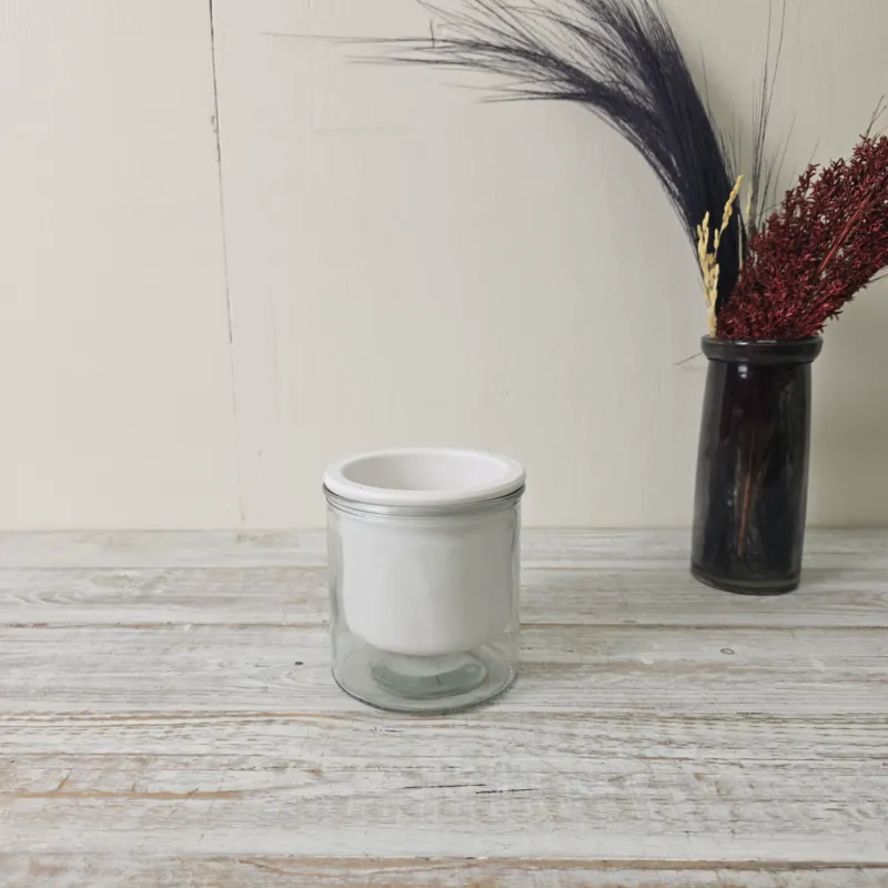 Übertopf Blumentopf Malga 12,5cm Mit Glasbehälter Weiß Glas Deko