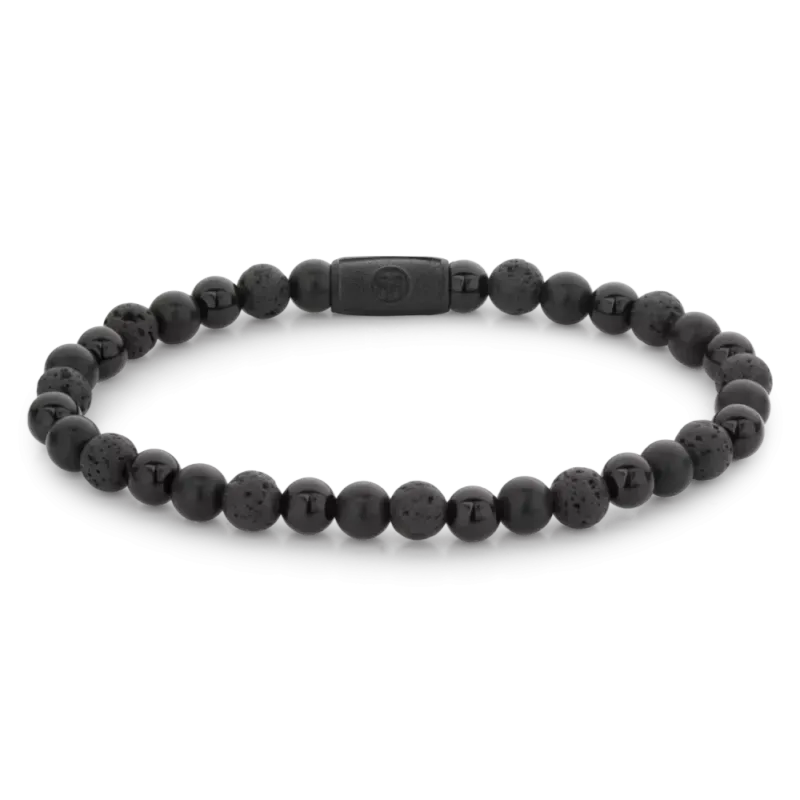 Armband mit schwarzen Natursteinperlen (6 mm) und schwarzem Edelstahlverschluss