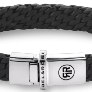 Schwarzes geflochtenes Lederarmband mit silberfarbenem Druckverschluss, 2 mm Schnüre
