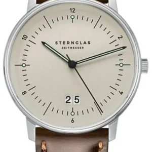Herrenarmbanduhr mit beigem Zifferblatt und braunem Lederband