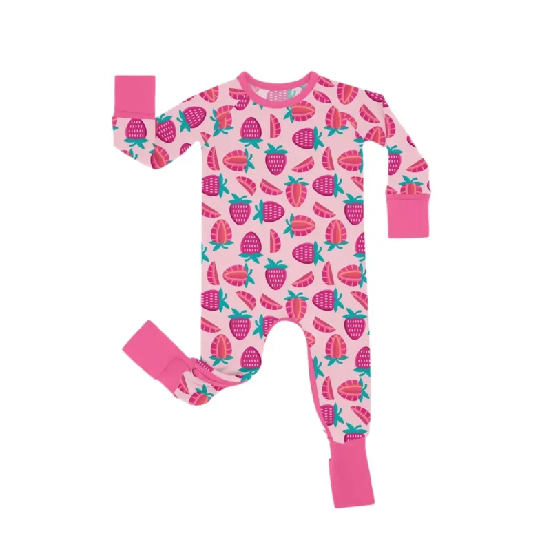 Sweet Strawberries Crescent Zippered Romper , Sweet Strawberries Crescent Zippered Romper - Newborn
