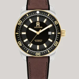 Tommy Hilfiger TH85 Automatikuhr mit schwarzem Zifferblatt und braunem Lederarmband