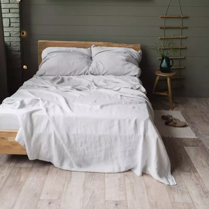 Linen bedding set with Flat sheet 190х270 in Grey