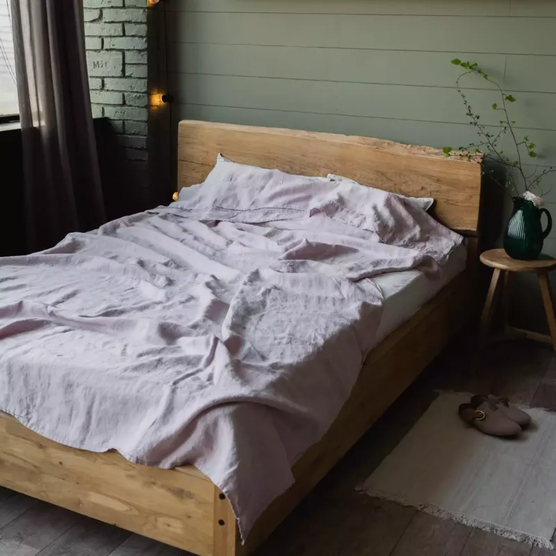 Linen Bedding set with Flat sheet 240x270 in Rose quartz