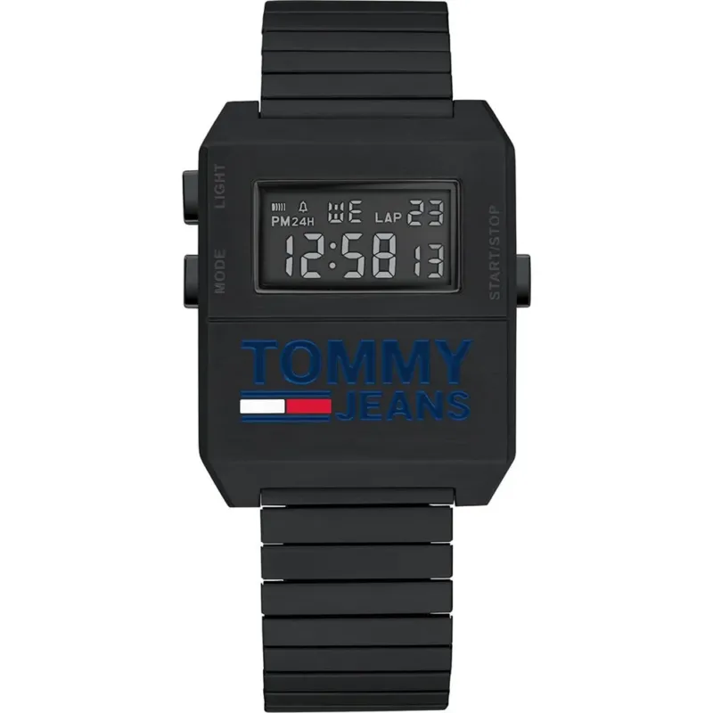 Tommy Hilfiger Herrenuhr mit schwarzem Digitaldisplay und schwarzem Silikonarmband