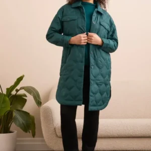 Long Quilted Button-Up Jacket With Pockets