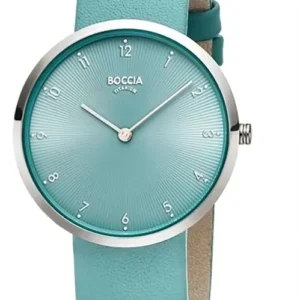 Boccia Damenarmbanduhr mit türkisfarbenem Armband und rundem Zifferblatt.
