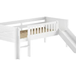 VIPACK - Lit Mezzanine Mi - Hauteur (H 85cm) SCOTT Avec Toboggan 90 X 200 cm Blanc