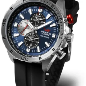 Herrenarmbanduhr Vostok Europe Almaz mit blauem Zifferblatt und schwarzem Kautschukarmband